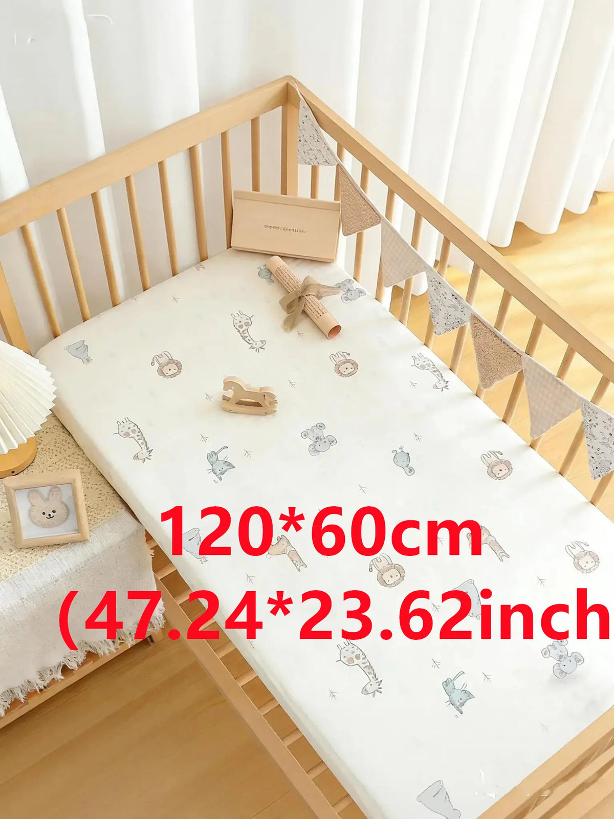 Playful Teddy Bear & Animal Print Cotton Crib Fitted Sheet