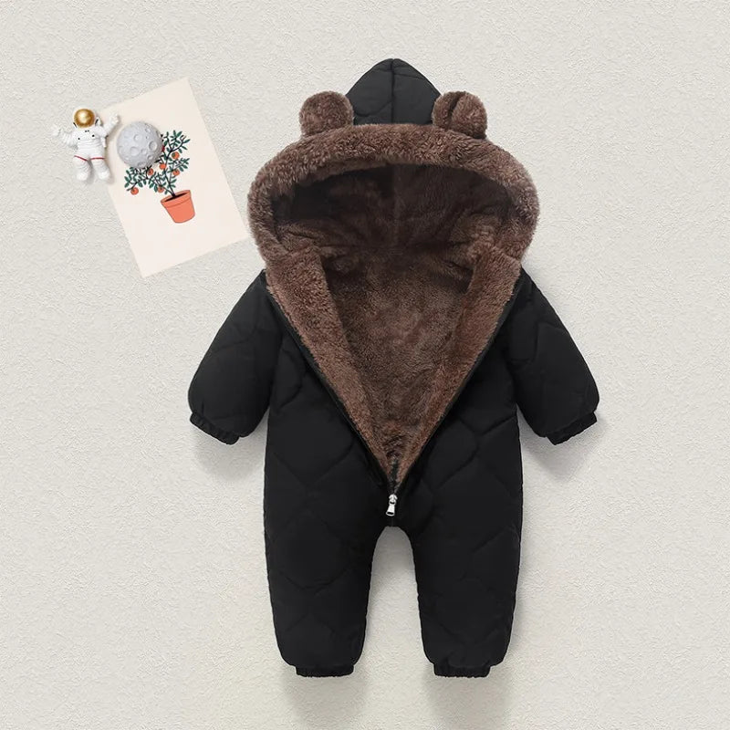 Bear-Ear Quilted Hooded Snowsuit for Babies