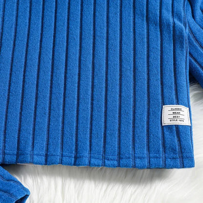 Ribbed Flare Girls’ Lounge Set with Cropped Long-Sleeve Top