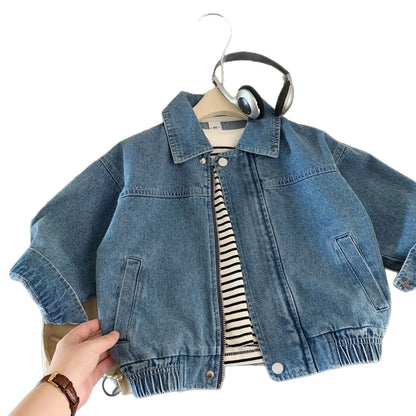 Kids Korean-Style Denim Jacket – Lightweight Spring & Fall Zip Jacket (Ages 2–7)