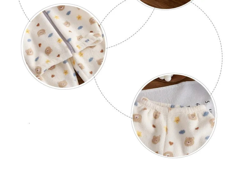Cozy Fleece Two-Piece Lounge Set for Babies & Toddlers – Plush Cartoon Top + Matching Pants