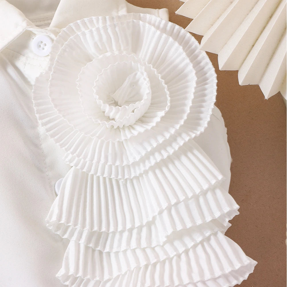 Rosette Ruffle Top & Pleated Skirt Set for Baby Girls