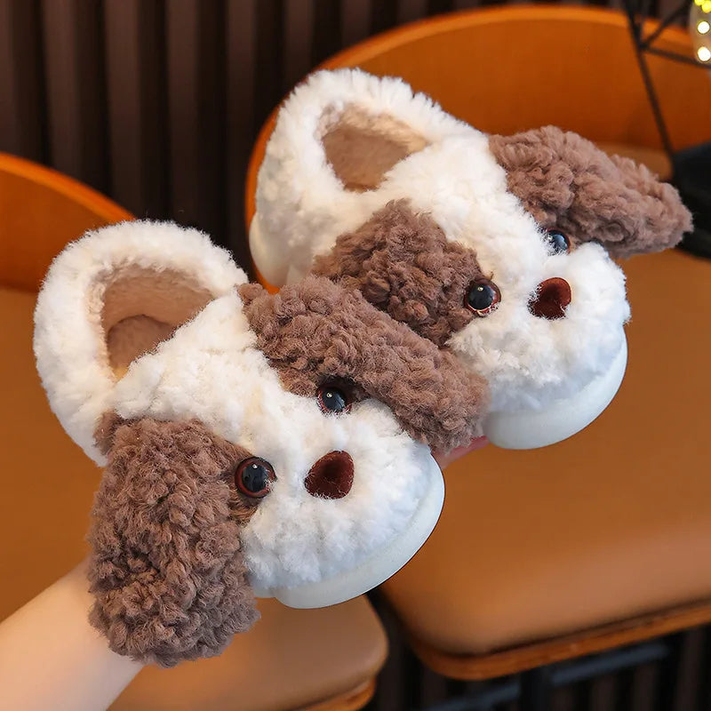 Plush Puppy Indoor Slippers for Toddlers & Kids – Warm, Non-Slip House Shoes