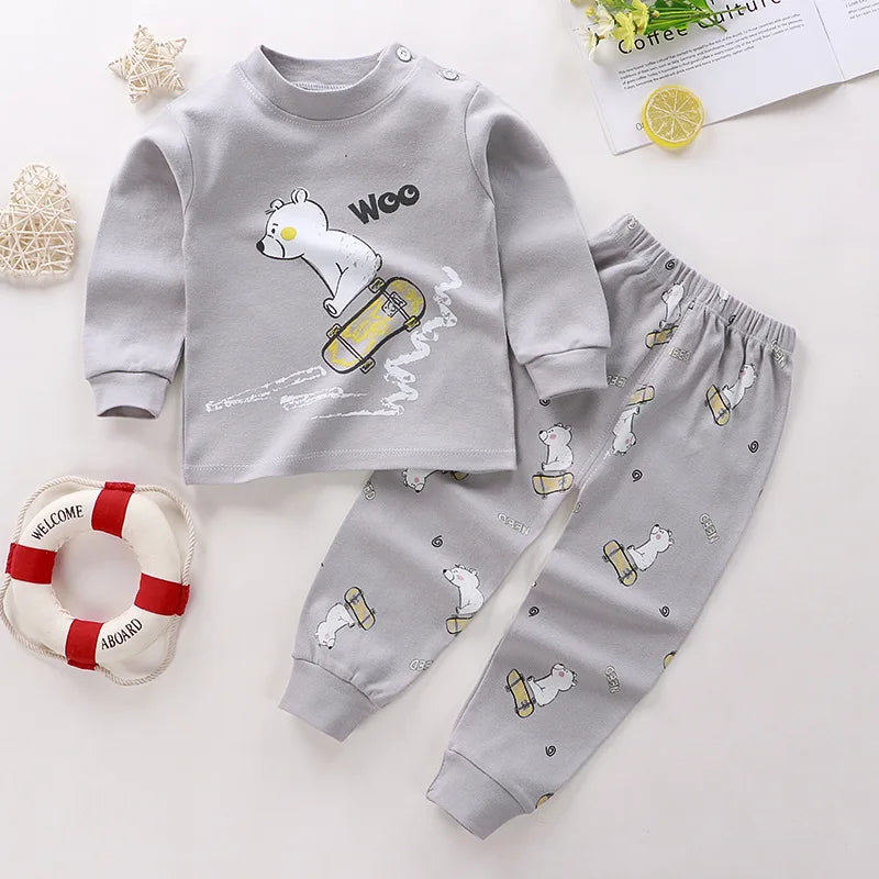 Cartoon Print Long-Sleeve Pajama Set for Kids