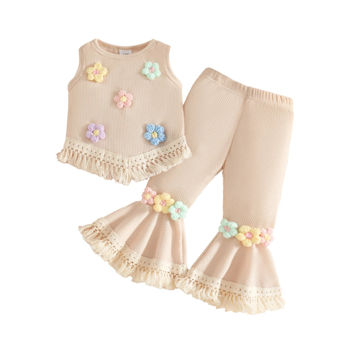 Floral Appliqué Ribbed Top & Pleated Shorts Set for Girls
