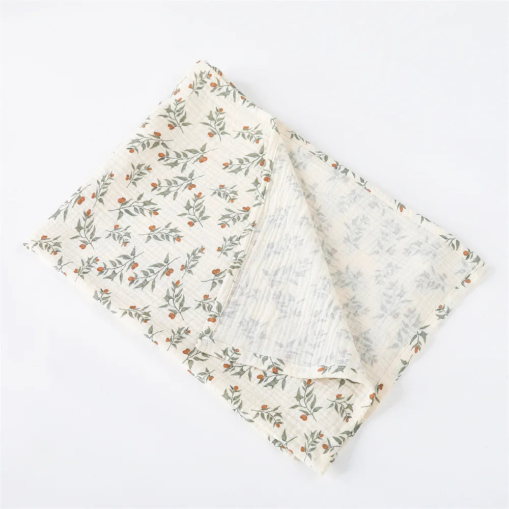 Vintage Floral & Fruit Print Cotton Muslin Baby Blanket