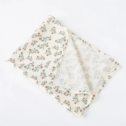 Vintage Floral & Fruit Print Cotton Muslin Baby Blanket
