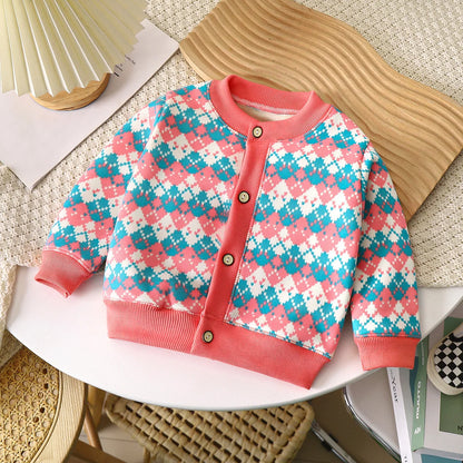 Colorful Print Button Cardigan for Girls