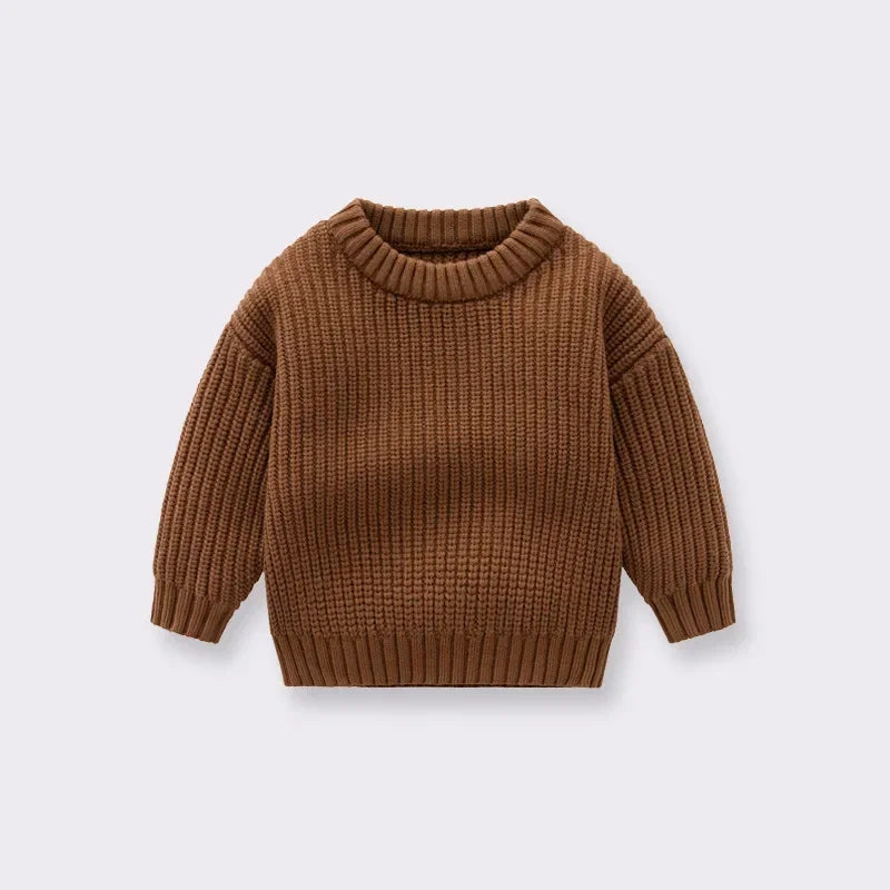 Chunky Ribbed Crewneck Cotton Sweater for Babies & Kids