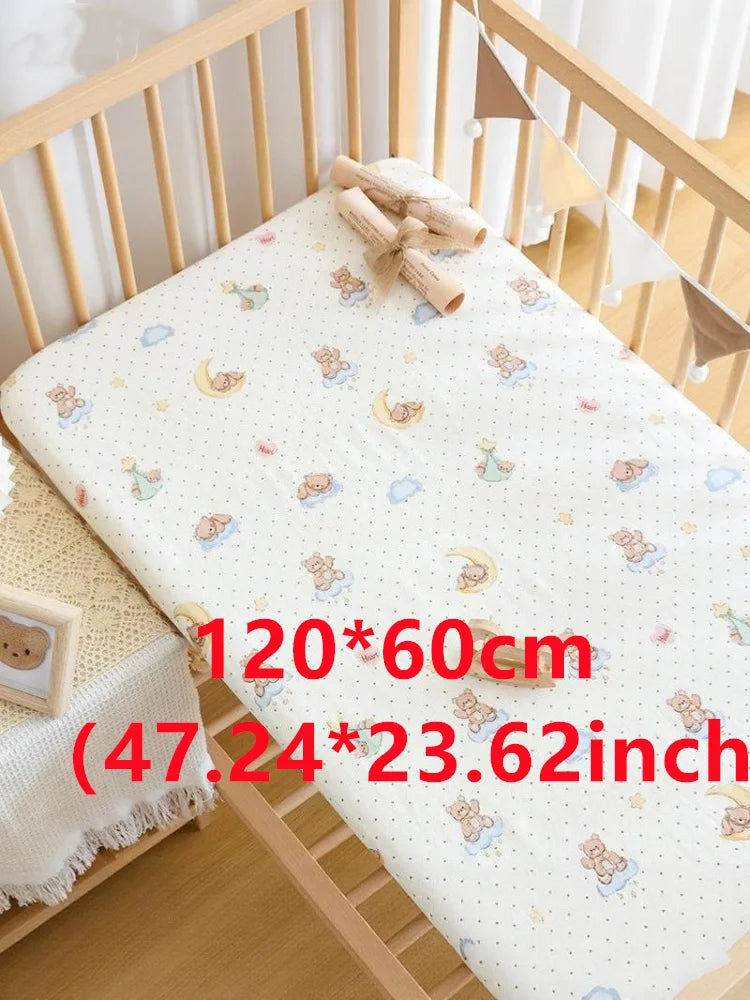 Playful Teddy Bear & Animal Print Cotton Crib Fitted Sheet