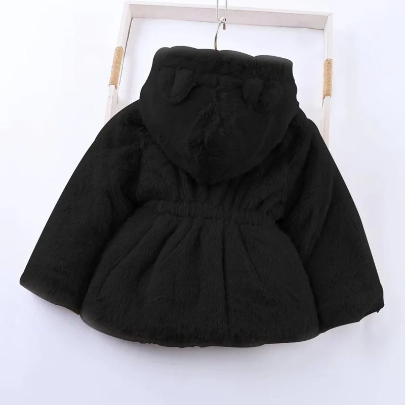 Baby Girls Sherpa Hooded Winter Coat with Pockets – Soft Plush Zip-Up Jacket