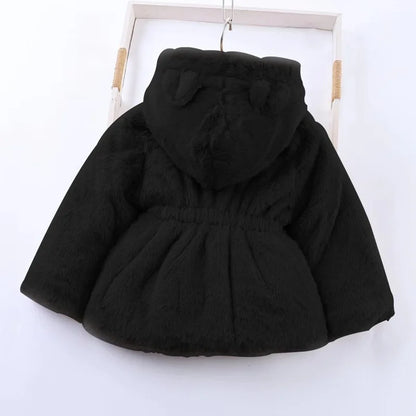 Baby Girls Sherpa Hooded Winter Coat with Pockets – Soft Plush Zip-Up Jacket