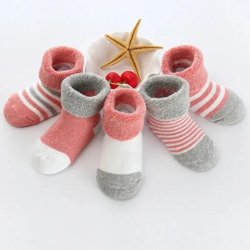 Cozy Fold-Over Cuff Baby Socks – 5-Pack