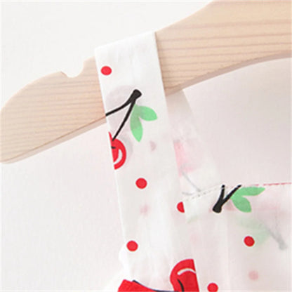 Cherry Picnic Bow Sundress & Ribbon Sun Hat Set for Baby Girls