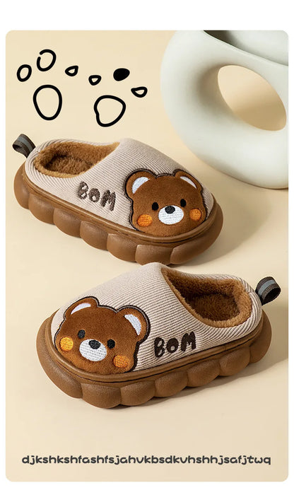 Plush Cartoon Indoor Slippers for Kids – Warm, Non-Slip House Shoes for Toddlers & Little Kids
