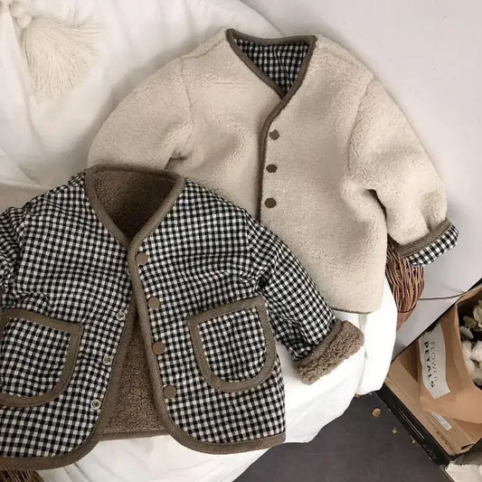 Reversible Teddy Fleece & Gingham Jacket for Kids