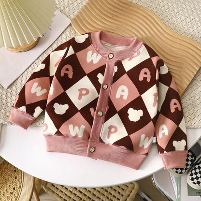 Colorful Print Button Cardigan for Girls