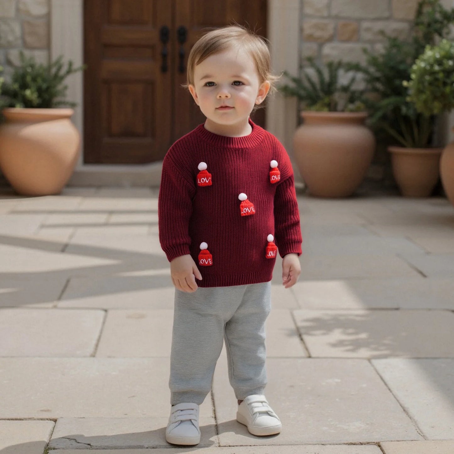 Kids Knit Sweater with 3D Beanie Detail – Cozy Crewneck Pullover (0 - 5 Years)