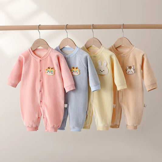 Animal Appliqué Ribbed Cotton Romper for Babies