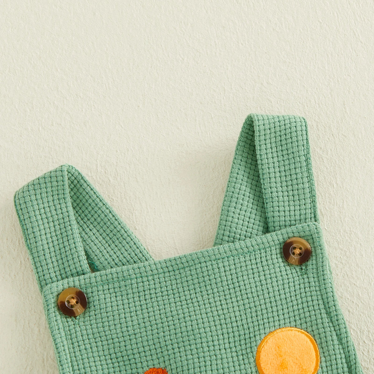 Dino Half-Birthday Waffle-Knit Overall Romper for Baby Boys