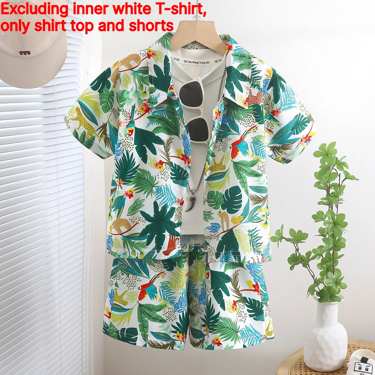 Tropical Boardwalk Print Shirt & Shorts Vacation Set for Boys