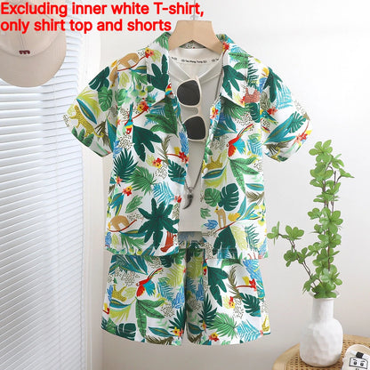 Tropical Boardwalk Print Shirt & Shorts Vacation Set for Boys
