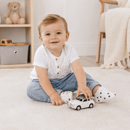 Star & Heart Embroidered White Leather Baby Sneakers | Soft-Sole Pre-Walker Crib Shoes
