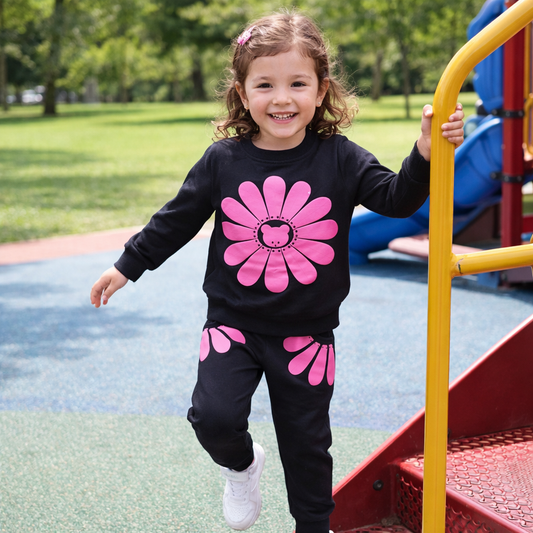 Sunflower Cotton 2-Piece Set for Toddlers (Sweatshirt + Joggers)