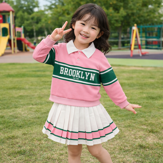Toddler Girls’ Colorblock Sweatshirt & Pleated Skirt Set – Soft, Stylish & Picture-Perfect