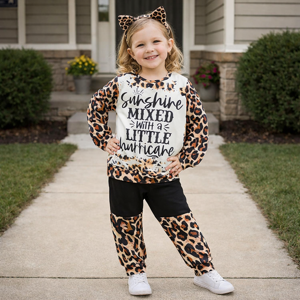 Toddler Girls’ Leopard Print 2-Piece Sweatshirt & Sweatpant Set – Soft, Stylish & Play-Friendly