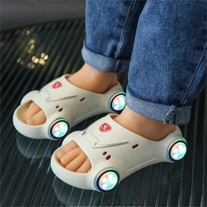 Light-Up Race Car Slide Sandals for Kids – Soft Sole Non-Slip Summer Slippers for Toddlers & Big Kids