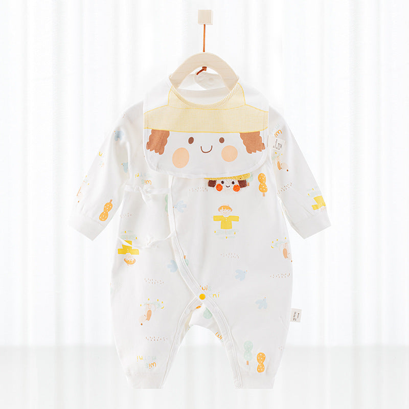 Cotton Wrap-Style Baby Romper with Matching Bib – Soft One-Piece for Newborns (0-6 Months)