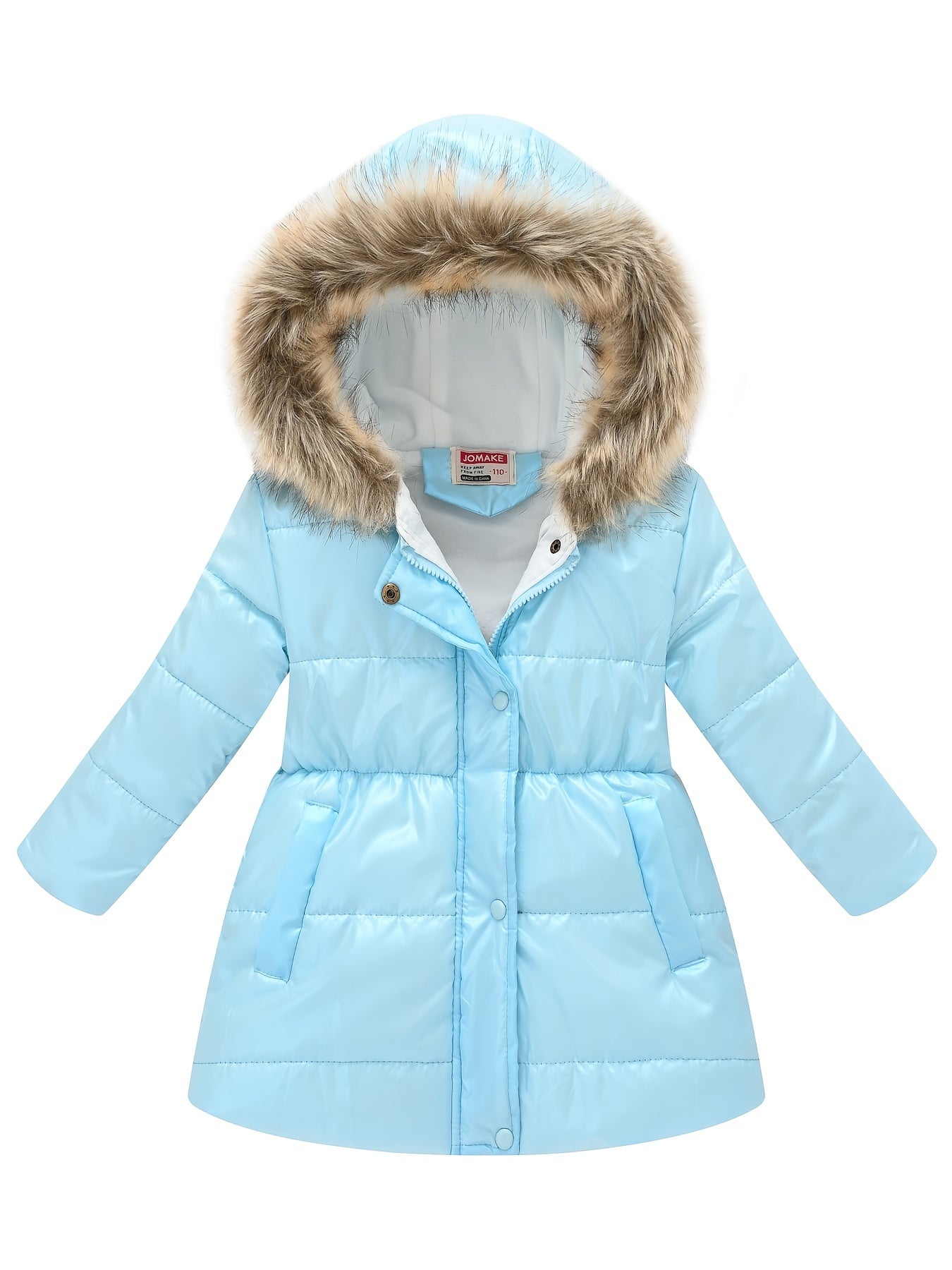 Girls’ Mid-Length Puffer Coat with Faux-Fur Hood (Winter Jacket)