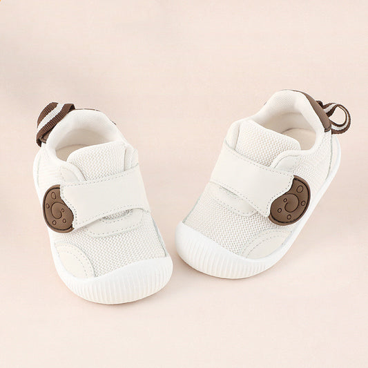 Snail-Patch Mesh Baby & Toddler Sneakers | Breathable Soft-Sole Shoes in White, Grey & Strawberry Pink
