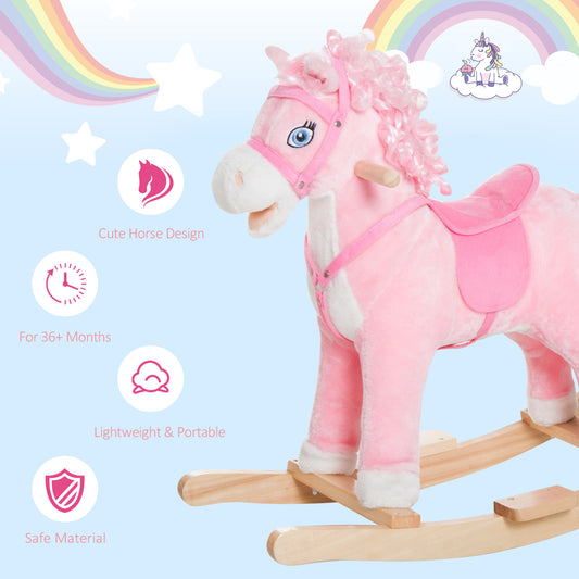 Pink Plush Rocking Horse – Realistic Sounds & Swinging Tail for Kids 3+