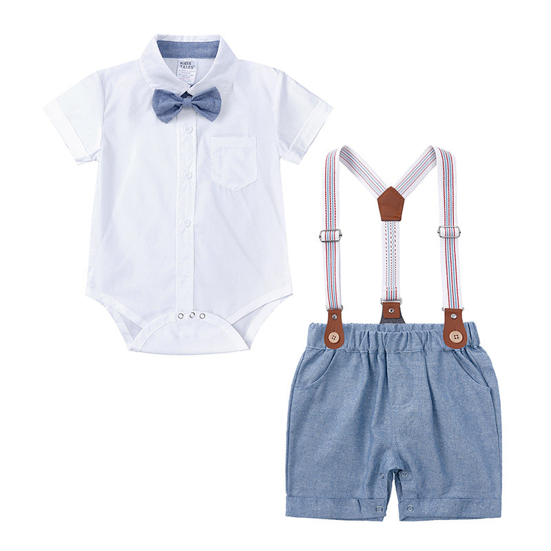 Baby & Toddler Boys' White Shirt Bodysuit & Solid Suspender Shorts Gentleman Set