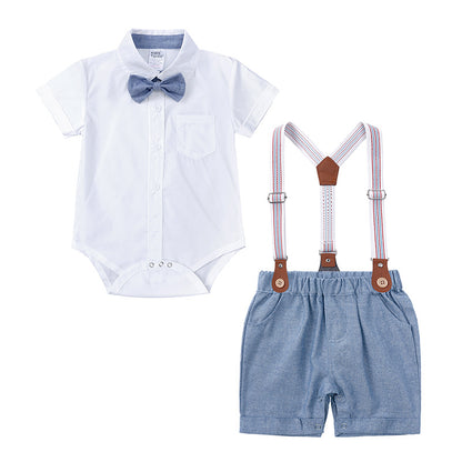 Baby & Toddler Boys' White Shirt Bodysuit & Solid Suspender Shorts Gentleman Set