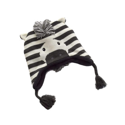Zebra Knit Winter Hat for Babies & Toddlers (Fleece-Lined, Ear Flaps + Tassels)