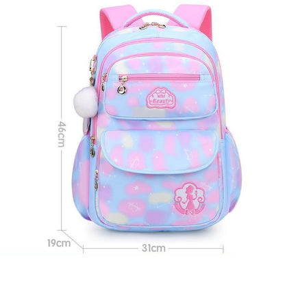 Korean-Style Kids School Backpack (Water-Resistant, Lightweight) – Pastel Star Print
