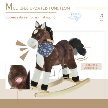 Plush Cowboy Rocking Horse – Wooden Ride-On with Realistic Sounds for Kids 3-6 Years