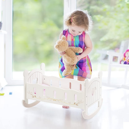 ROBOTIME Wooden Doll Cradle – Rocking Reversible Doll Bed (Fits Dolls up to 18")