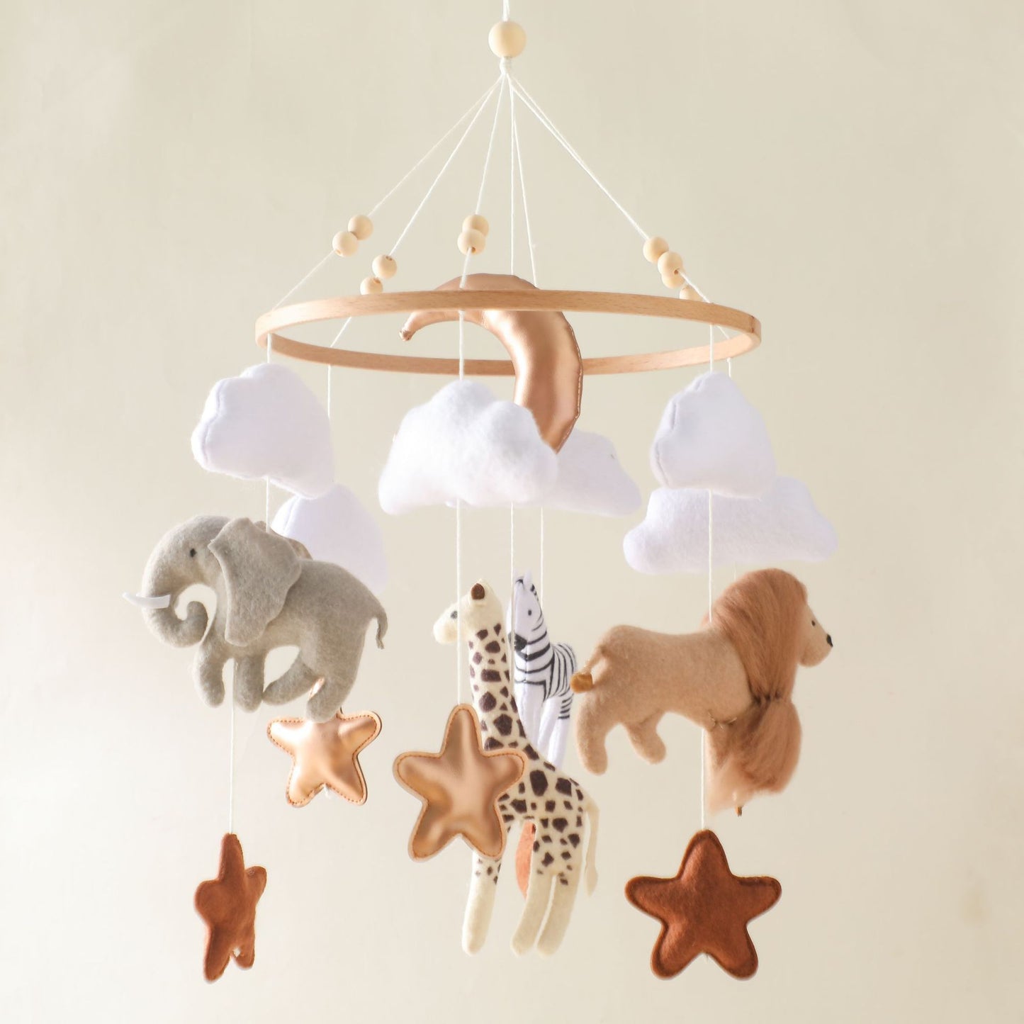 Felt Forest Animal & Moon Crib Wind Chime – Hand-Eye Coordination Toy