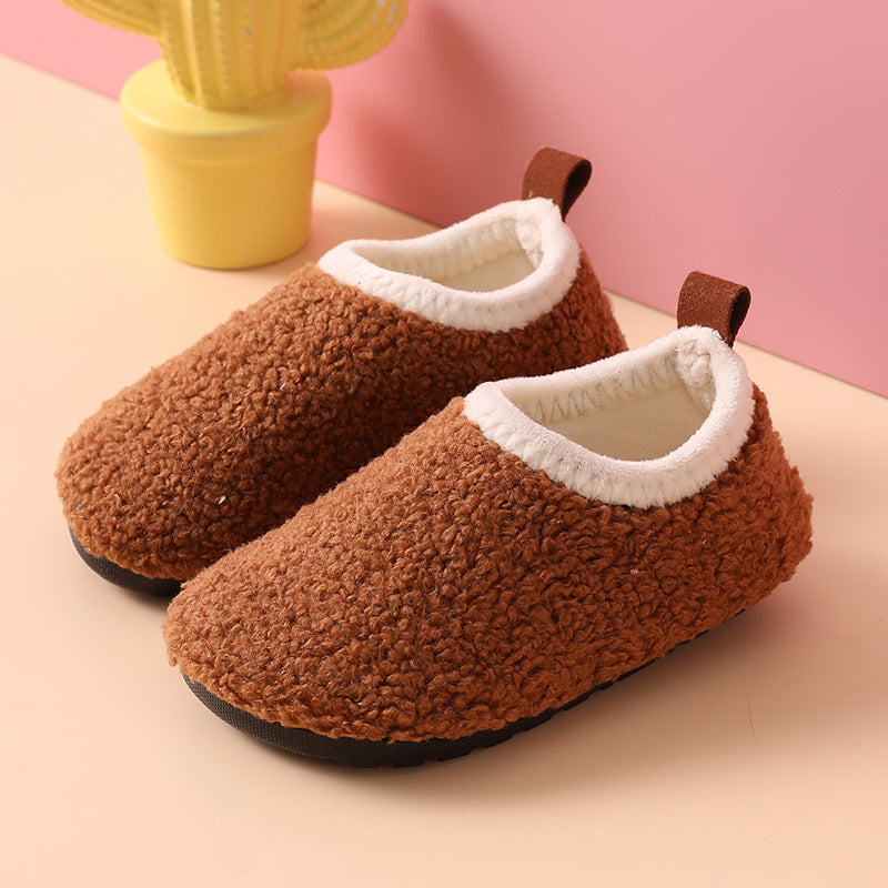 Fleece-Lined Non-Slip Winter Cotton Slippers for Kids
