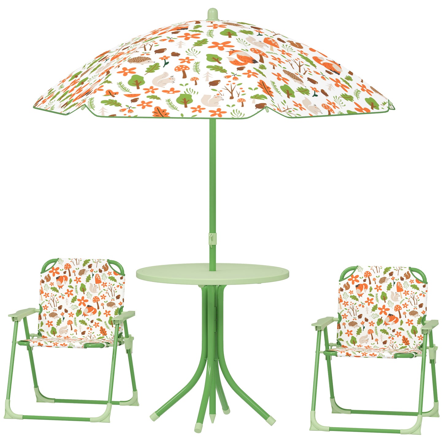 Kids Picnic Table & Chair Set with Umbrella – Outdoor Activity Table, Foldable, Green