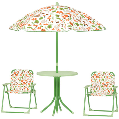 Kids Picnic Table & Chair Set with Umbrella – Outdoor Activity Table, Foldable, Green