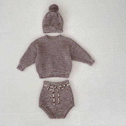 Baby Knit Sweater & Bloomer Set with Pom Hat – Cozy 3-Piece Outfit for Infants (Spring & Fall)