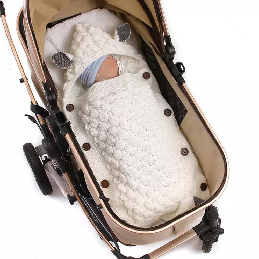 Fox Knit Baby Swaddle Blanket with Hood & Ears – Cozy Pram Sleeping Bag (0–12 Months)