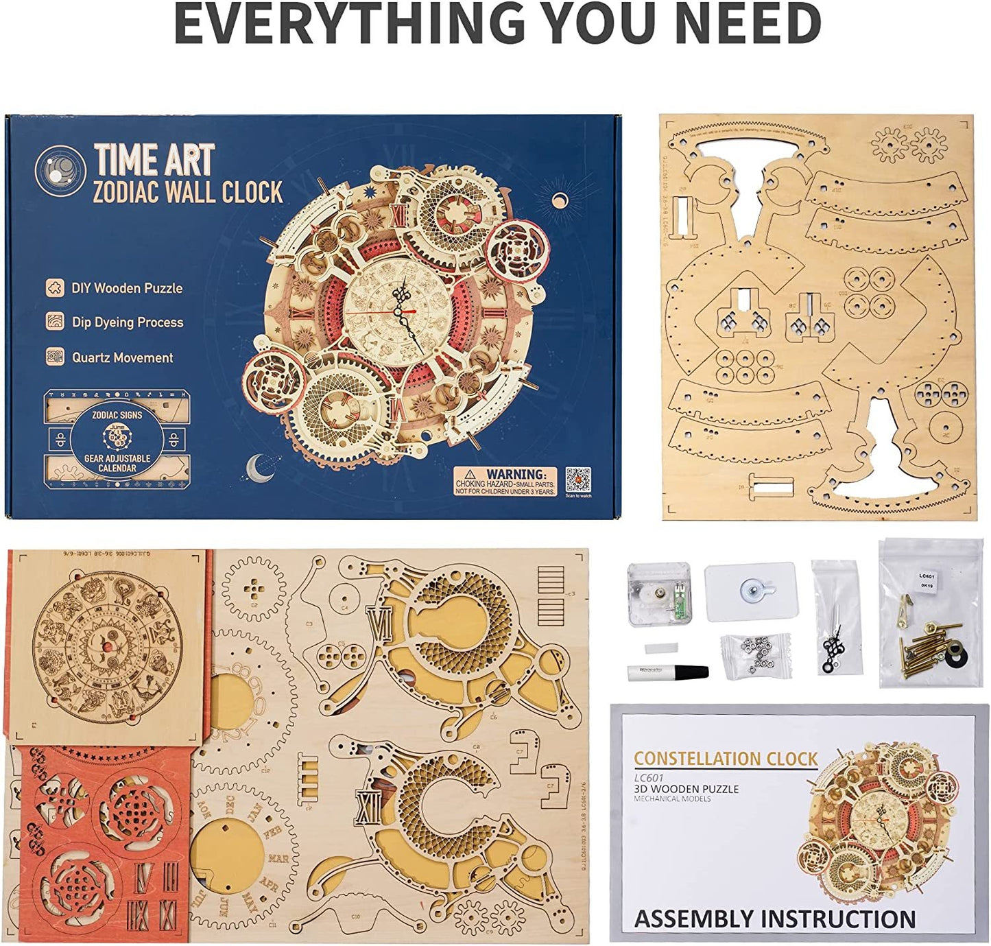 ROKR Zodiac Wall Clock – 3D Wooden Puzzle Model Kit (168 Pieces)
