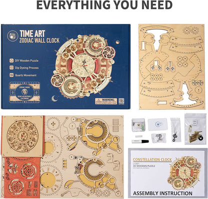 ROKR Zodiac Wall Clock – 3D Wooden Puzzle Model Kit (168 Pieces)