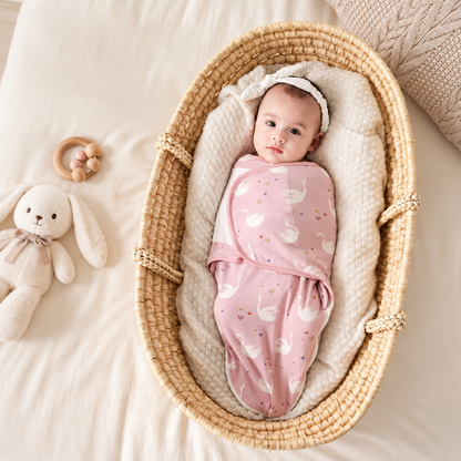 Cartoon Print Cotton Baby Swaddle Wrap with Adjustable Velcro & Zipper